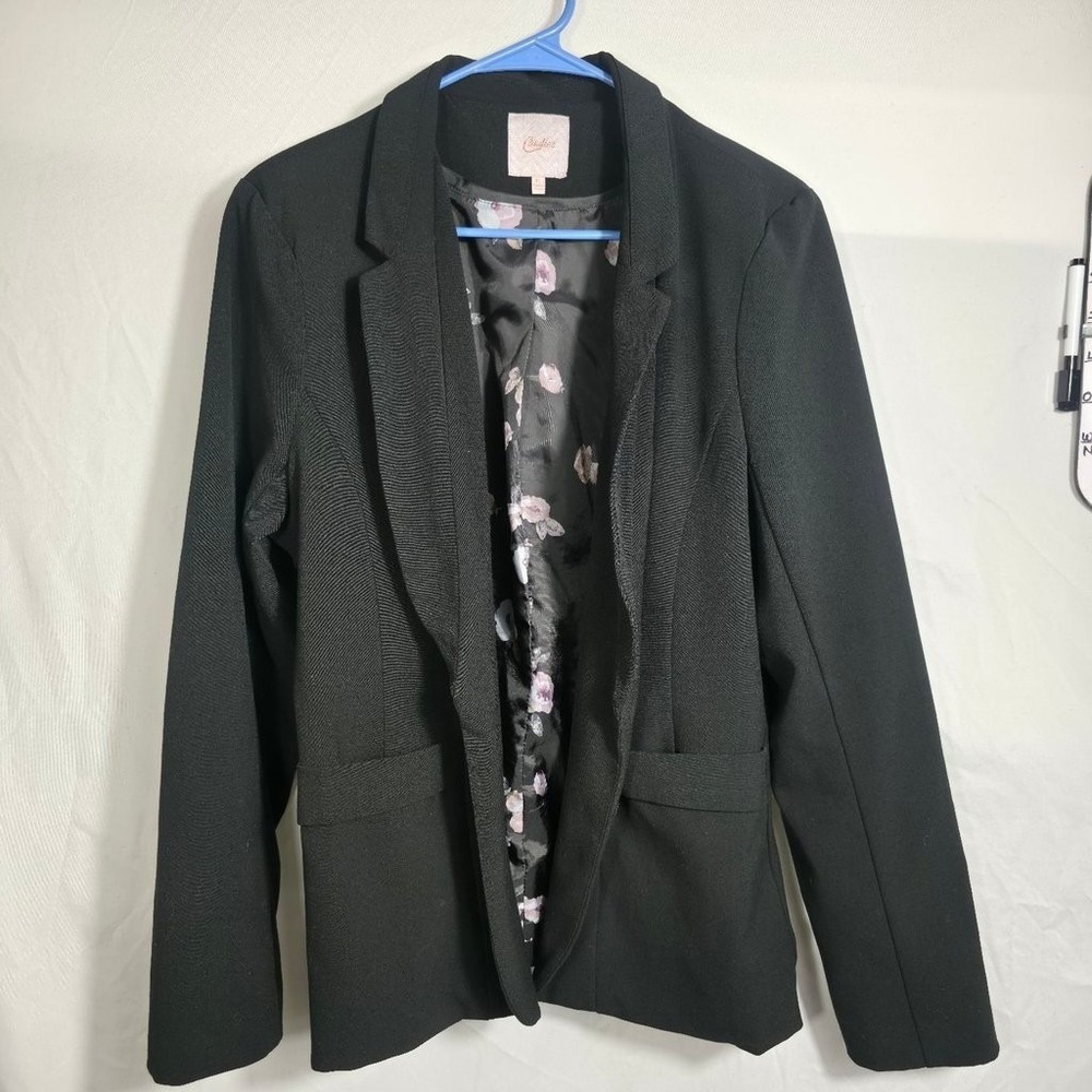 Candie's Blazer Womens XL Black Excellent Floral Lined Open Front Career Jacket